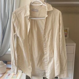 Everlane Striped Yellow and White Button-Up Shirt